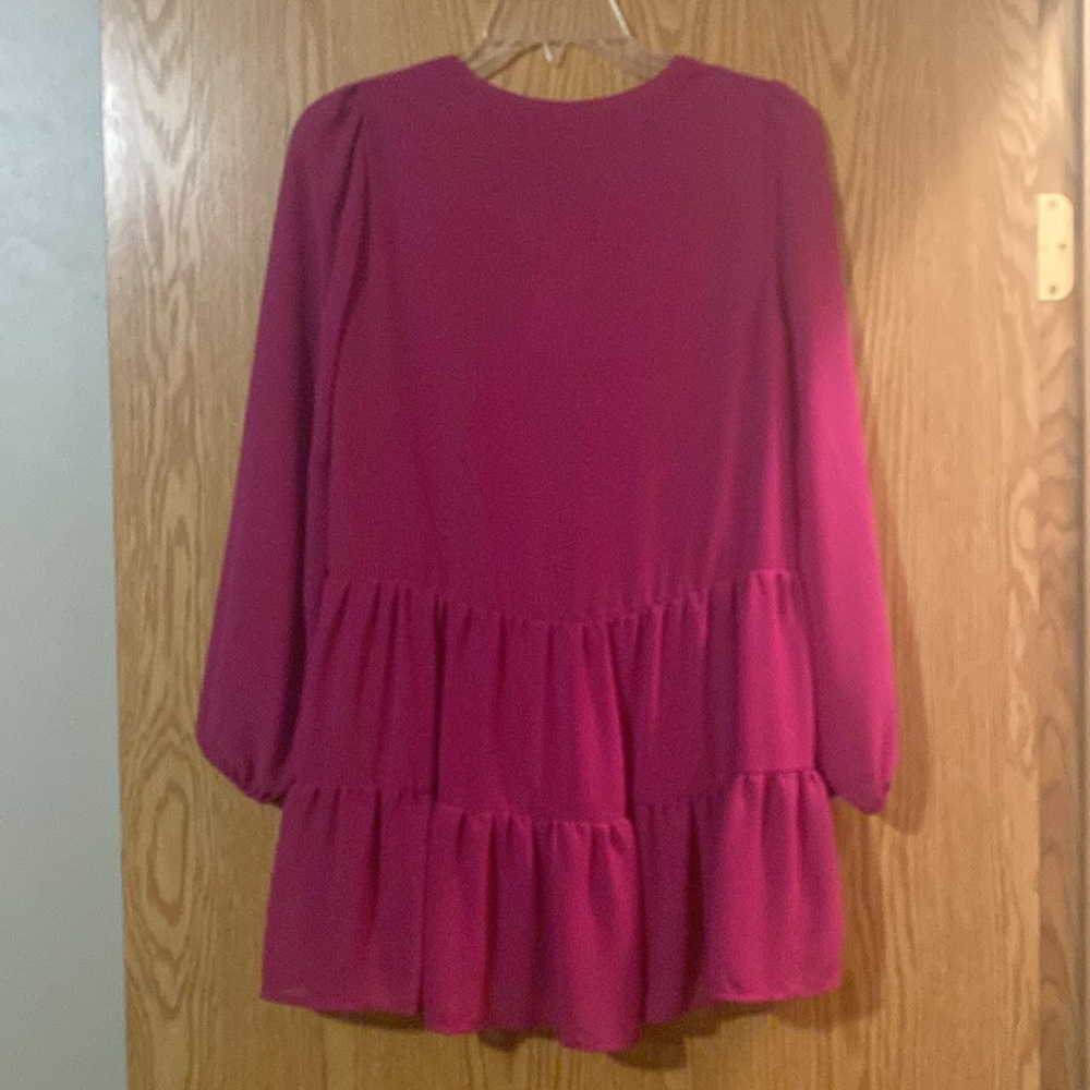 Magenta V-Neck Ruffle Top - Picture 2 of 2